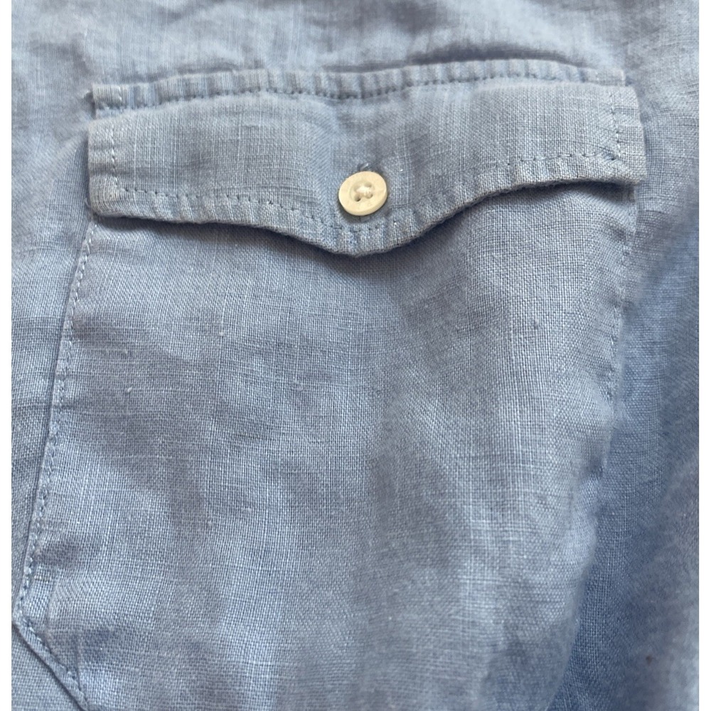 Lauren Ralph Lauren Linen Top Women's L  Blue Half Button-Up Long Sleeve - Picture 6 of 7